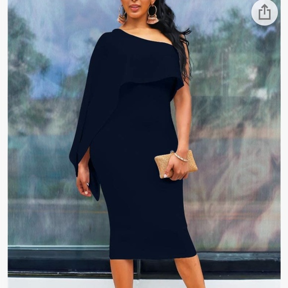 GOBLES Women's Summer Sexy One Shoulder Ruffle Bodycon Midi Cocktail... - Picture 2 of 3